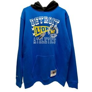 Detroit Lions NFL Hoodie Large Blue NFC Throwback Football Mitchell & Ness NWOT